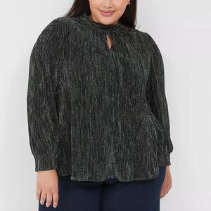 LANE BRYANT - Swing Lurex Mock-Neck Plisse Top